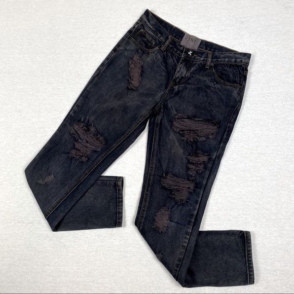 One Teaspoon Awesome Baggies Distressed Relaxed Skinny Ankle Dark Wash Jeans - Picture 12 of 13